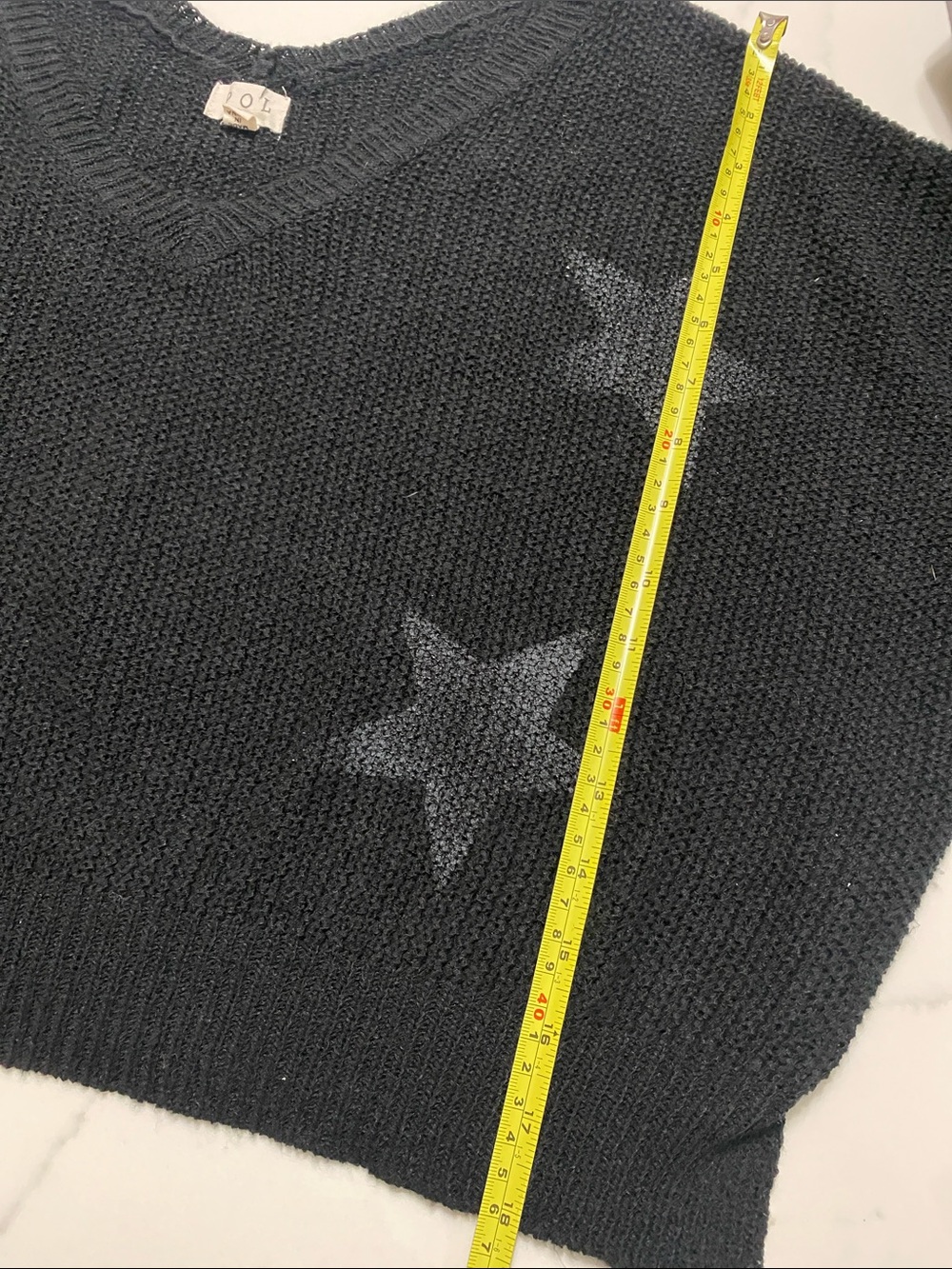 POL Black V-Neck Star Knit Oversized Boxy Sweater Woman’s Small - Picture 7 of 8